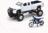 New-Ray Replica 1:32 Truck/Race Bike Chevy White/Yamaha Bike Blue